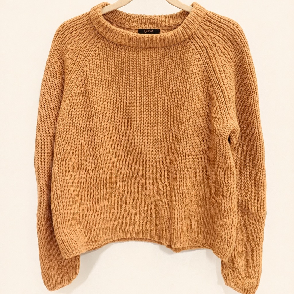 QUINCE 100% Organic Cotton Fisherman Crew Sweater Camel Size M